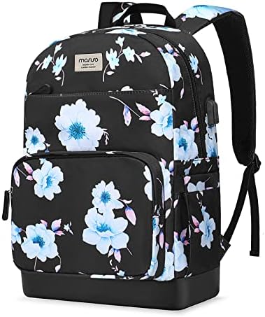 MOSISO 15.6-16 inch Laptop Backpack for Women Girls, Polyester Anti-Theft Casual Daypack Bag with Luggage Strap&USB Charging Port, Sampaguita Flower Travel Business College School Bookbag, Black