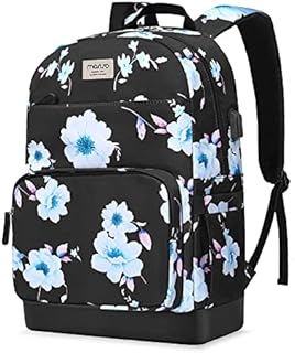 MOSISO 15.6-16 inch Laptop Backpack for Women Girls, Polyester Anti-Theft Casual Daypack Bag with Luggage Strap&USB Charging Port, Sampaguita Flower Travel Business College School Bookbag, Black