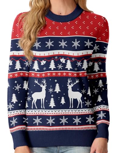 QIXING Weihnachtspullover Damen Rundhals Langarm Strickpullover Damen...