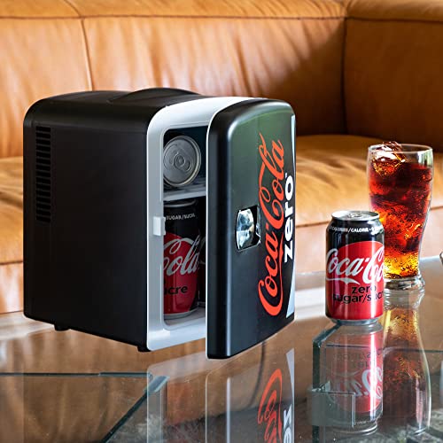 Coca-Cola Zero CZ04 4 Liter/4.2 Quarts 6 Can Portable Cooler/Mini Fridge, Beverages, Baby Food, Skincare and Medications-Use at Home, Office, Dorm, Car, RV or Boat-AC & DC Plugs Included, Black/Red by Coca-Cola - Image 3