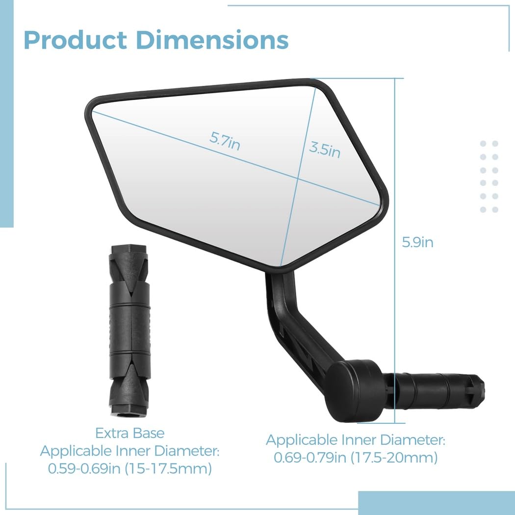 Rétroviseur d'extrémité de guidon gauche pour vélo, miroir de vélo avec bande réfléchissante, verre clair, rotation à 360 degrés, rétroviseur latéral pour VTT, vélos électriques, trottinettes