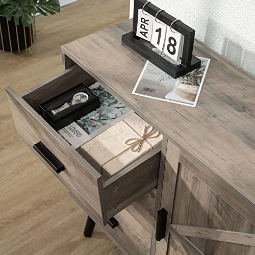 Weenfon Storage Cabinet With 3 Drawers & Barn Door, Mid Century Floor Cabinet With Adjustable Shelf, Buffet Cabinet, Wooden Accent Cabinet For Living Room, Bedroom, Dining Room, Rustic Oak #TOP7