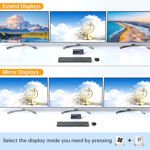 Image of KVM Switch 3 Monitors 2 Computers HDMI Displayport 8K@60Hz 4K@144Hz,3 Monitor KVM Switch 2 Computers for 2 PC Share 3 Monitor and 4 USB3.0 Devices,Triple Monitor KVM Support Extended and Mirror Mode