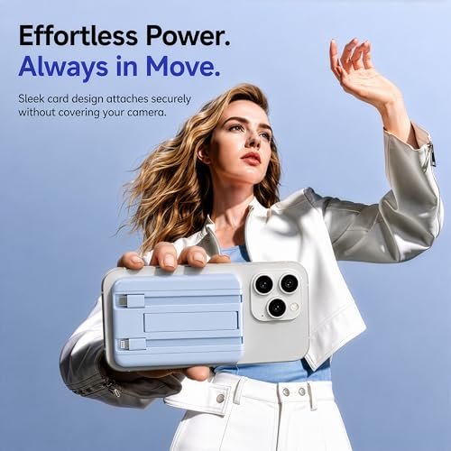 Image of AILKIN 10000mAh Power Bank with MagSafe Wireless Charging | Built-in Lightning & Type-C Cables | 22.5W Fast Charging | Kickstand | Slim Portable Charger for iPhone 15 /14 /13 /12 & Android