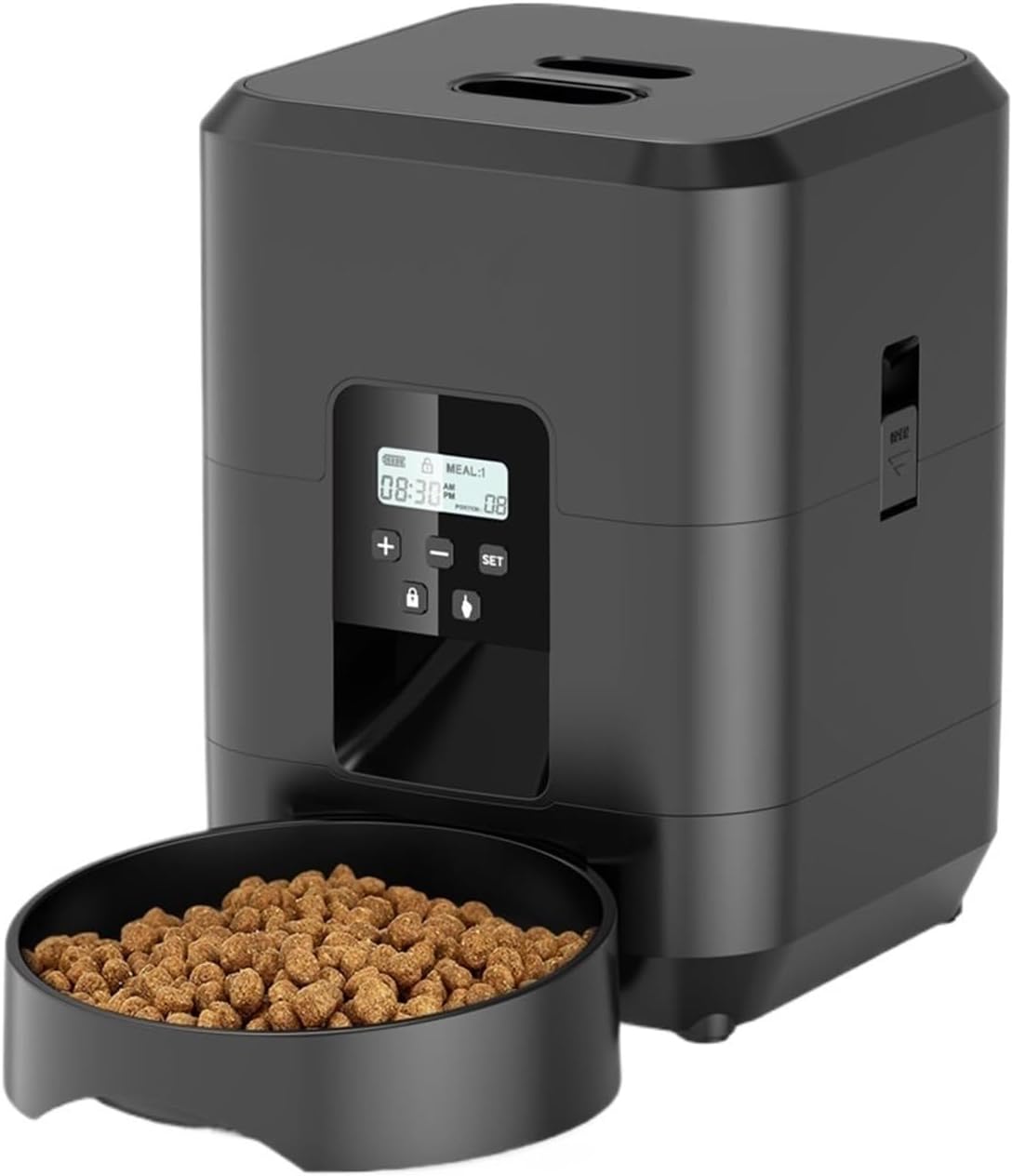 Compatible for Pet Feeder Cat Dog Slow Food Machine with Quantitative Dispenser Bowl(Black Button Feeder)