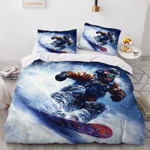 Esquiar Funda Nordica Cama 90/105 Juvenil,Fundas para Edredón 135X200 con Cremallera,con Funda De Almohada,3D Microfibra Juego De Ropa De Cama para Niños,B5