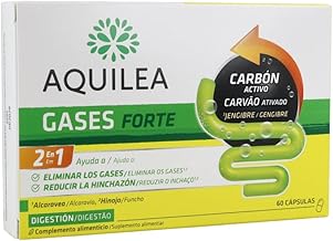 AQUILEA Gases Forte Charcoal Vegetable 60 Capsules - Promotes Gas Elimination and Gastrointestinal Wellness - Food Supplement