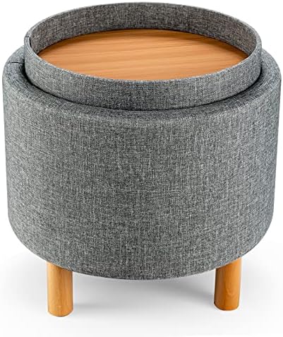 Multigot Storage Ottoman, Round Padded Footstool with Hidden Storage Space and Removable Lid, Compact Seat Box Chest for Living Room, Bedroom and Office (Grey)