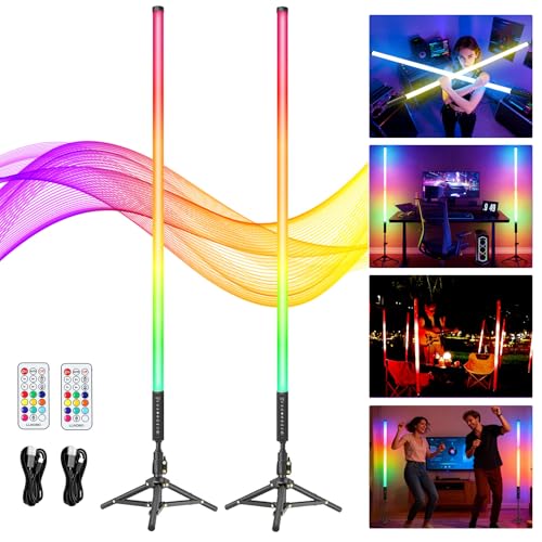 2 Pack 4ft RGB Tube Light with Stand, 5000mAh Battery Light Tube, 500 Lighting Modes, 2.4G Remote...