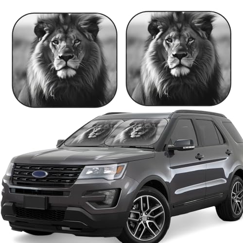 Pare-soleil de voiture pliable taille L motif lion africain noir et blanc pour fenêtre avant