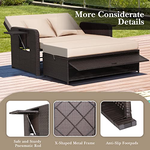 image for Tangkula Patio Rattan Daybed, Patiojoy Wicker Loveseat Sofa w/Multipur