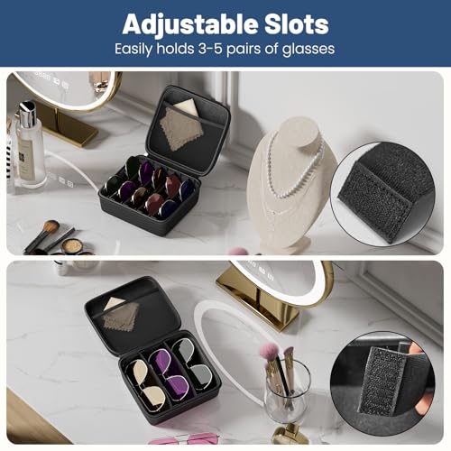 Image of Travel Sunglasses Organizer, Hard Shell Sunglass Case Adjustable Slots for Multiple Sunglass Eyeglass Case