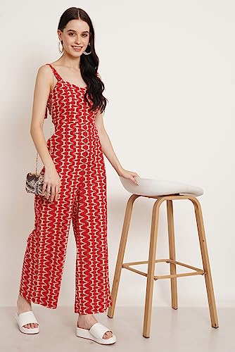 Image of COTLAND Fashions Jaipuri Cotton Abstract Printed Sleeveless Jumpsuit for Women