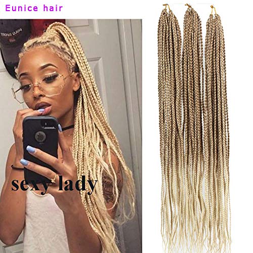 Eunice 6Packs Medium Box Braids Crochet Hair 30inch Long Crochet Braids 3X Synthetic Braiding Hair 22strands/Pack 120g Synthetic Kanekalon Fiber Braided Hair Extensions (27/613)