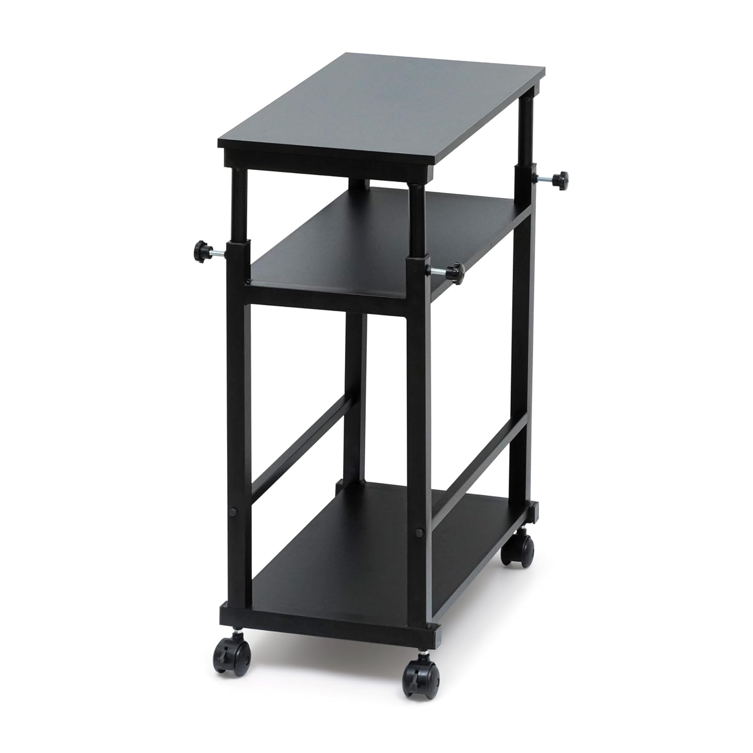 21568 3 Tier Height Adjustable Computer Tower/Under Desk Printer Holder Cart with Rolling Wheels Metal CPU Rack Mobile PC Stand with Locking Caster Suitable for Office Home-Black