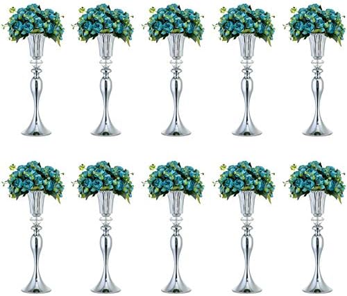 NUPTIO 2 Pcs Gold Vase for Flowers, Metal Flower Trumpet Vase with Crystal Bead, 74cm Tall Flower Stand for Table Decorations Centrepiece Anniversary Party Birthday Event Aisle Home Decoration
