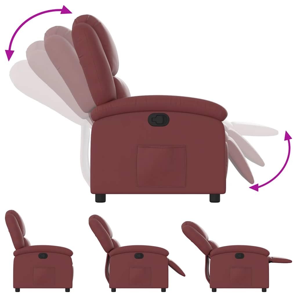 Sillón de relax con ayuda para levantarse, piel sintética, color rojo
