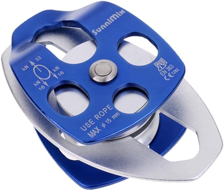 32KN Double-Pulley for Towing System Climbing Caving CE Certified | Weight, Compact, and | Rock Climbing, Rappelling, Hauling, Tree Working | Aluminum Alloy Ball Bearing Pul - Blue