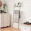 Blanket Ladder Farmhouse Decorative Ladder Holder with Storage Shelf, Wall Leaning Towel Racks for Bathroom, Living Room, Bedroom, Laundry Room, Black