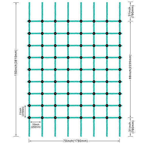 BeneLabel Climbing Cargo Net 70" x 150" Climbing Net Outdoor Military Cargo Net for Climbing for Playground Treehouse, Swing Set, Backyard Climbing Frame, Playset- Green