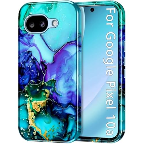 Btscase for Google Pixel 10a Case 2026 [Military Grade Shockproof] Stylish Marble Pattern Slim Protective 3 Layers Hard PC+Soft Silicone Rugged Women Men Anti-Scratch Cover, Cyan