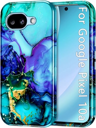 Protection Google Pixel 10a coque marbre robuste 3 couches cyan
