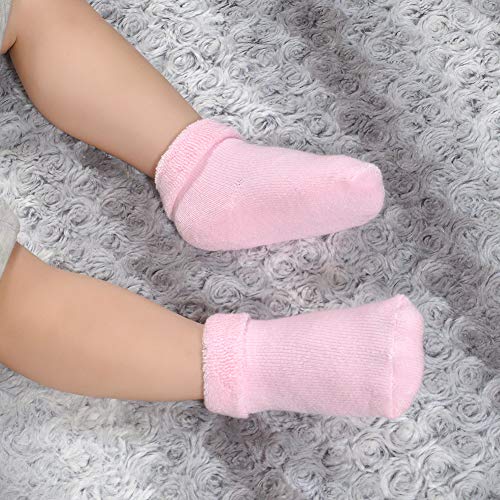 Jakidar 6 Pairs Baby Socks Thick Warm Socks For Infant Newborn Cotton Sock Shoes, Pink White Blue 0-3M #TOP3