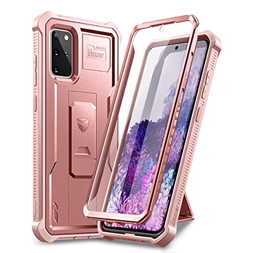 Dexnor Funda para Samsung Galaxy S20+ Plus 5G, [protector de pantalla integrado y soporte] Protección de grado militar resistente a prueba de golpes para Samsung Galaxy S20 Plus 5G, color oro rosa