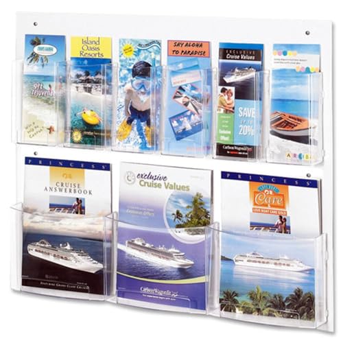Safco Nine Compartment Magazine/Pamphlet Display - 9 Compartment(s) - Compartment Size 7" x 2" x 9.12" - 23.5" Height x 28" Width x 3" Depth - Break Resistant - Clear - Polycarbonate, Polyethylene - 1