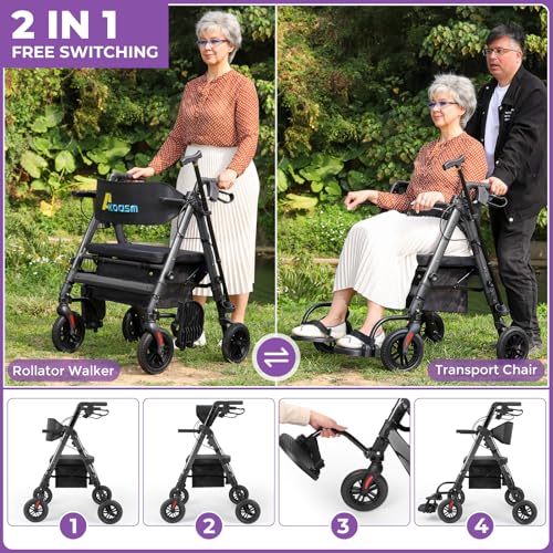 Image of Bariatric Rollator Wheelchair Combo 450 lbs, Walkers for Seniors with Seat