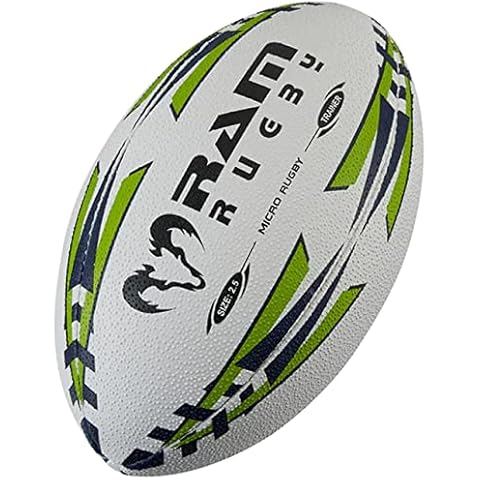 Ram Micro Rugby Trainer Ball | Size 2.5 | Lime Green/Navy | Suitable For Children Ages 3-5 Cover