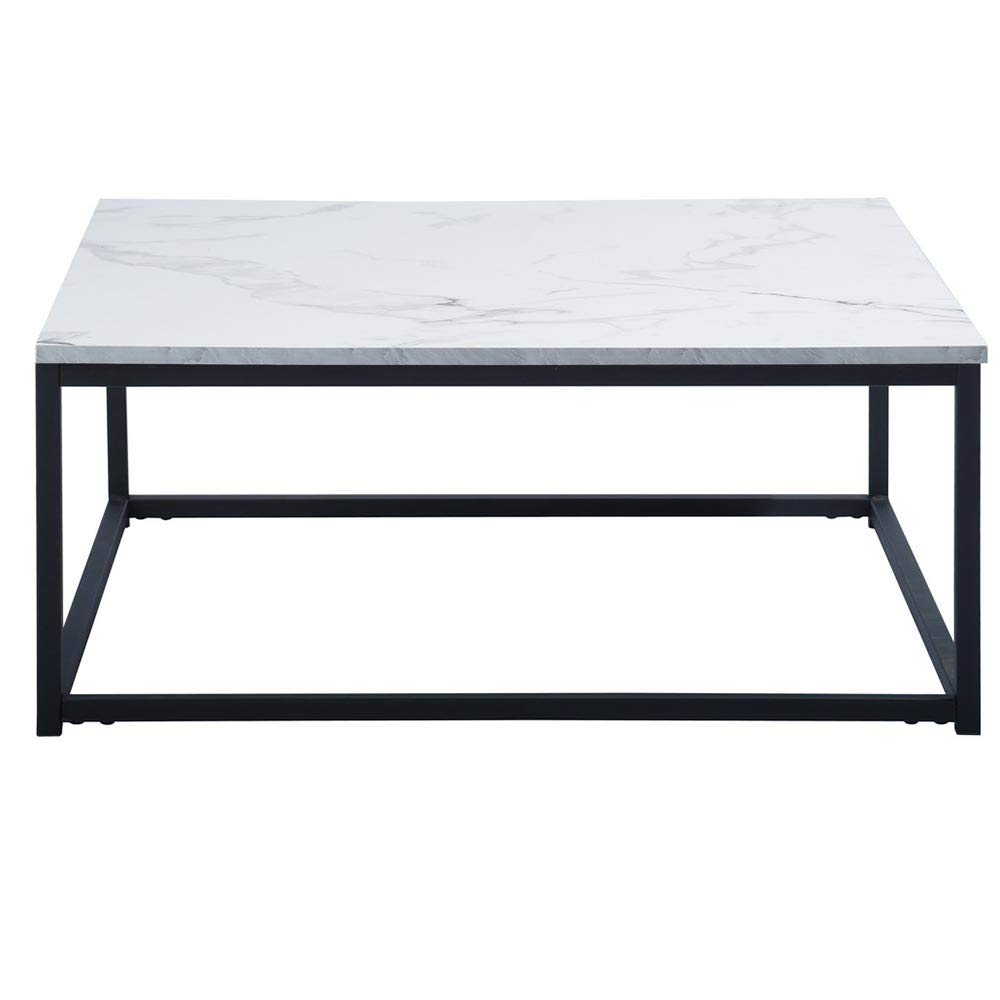 BAKAJI Tavolino Divano Tavolo caffè da Salotto Quadrato Design Moderno Industriale Struttura in Metallo con Piano d'appoggio in Legno MDF Dimensione 80 x 80 x 34 cm (Effetto Marmo)