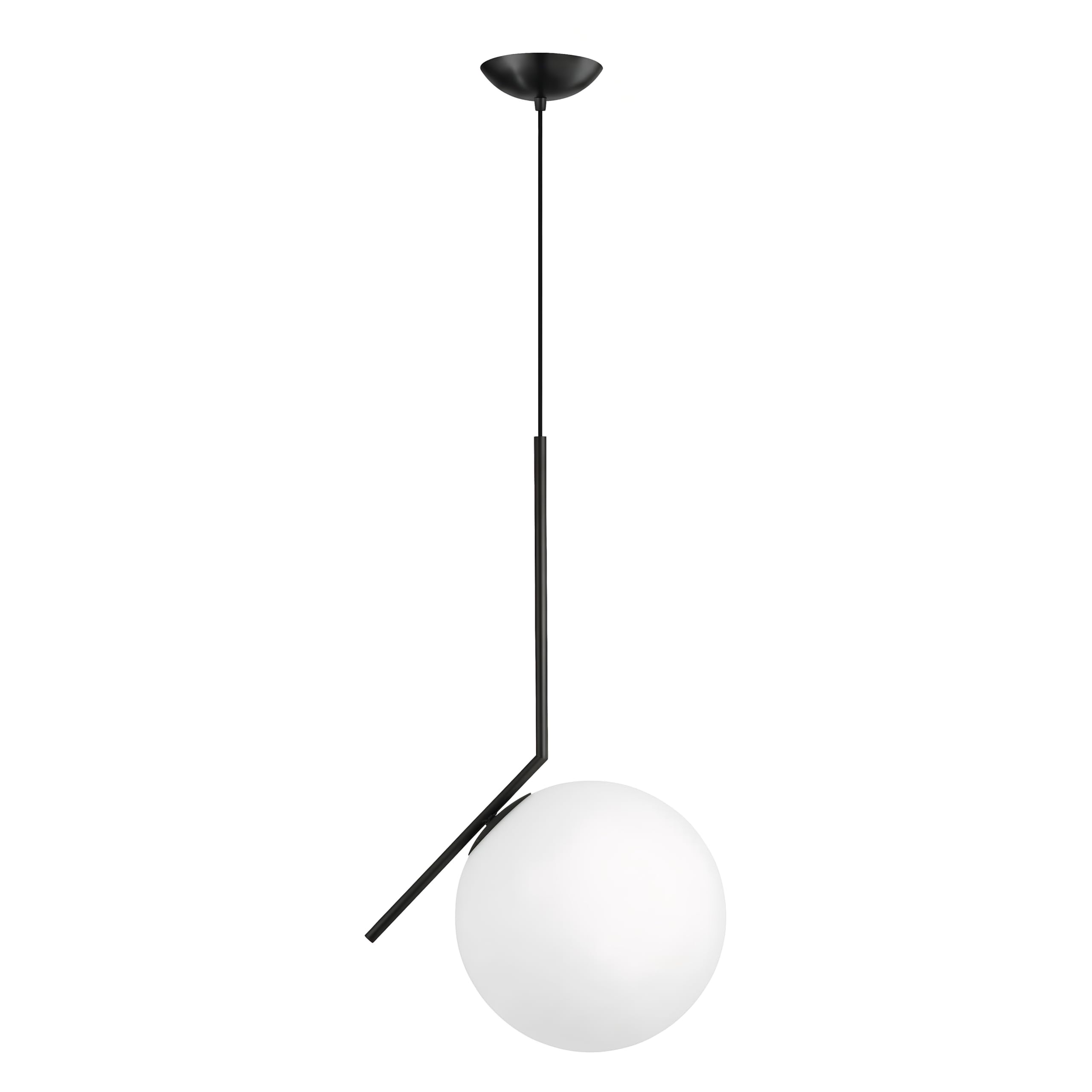 Lampada a sospensione asimmetrica in vetro, Lampada E27, Globo in vetro opalino, Asta in ferro nera, Cavo regolabile da 120cm per cucina, sala da pranzo, camera, caffetteria (30CM)