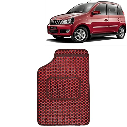 Image of Kingsway Dotted Design Car Floor Foot Mats Universal Fit for Mahindra Quanto, Model Year : 2012 Onwards, Water and Dustproof, Color Red, Set of 5 Pieces