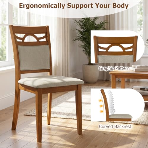 Image of GIANTEX Wooden Dining Chairs Set of 2, Farmhouse Kitchen Chairs w /Solid Rubber Wood Frames, Comfortable Backrests, Upholstered Fabric Side Chair, Perfect for Dining Room, Restaurant
