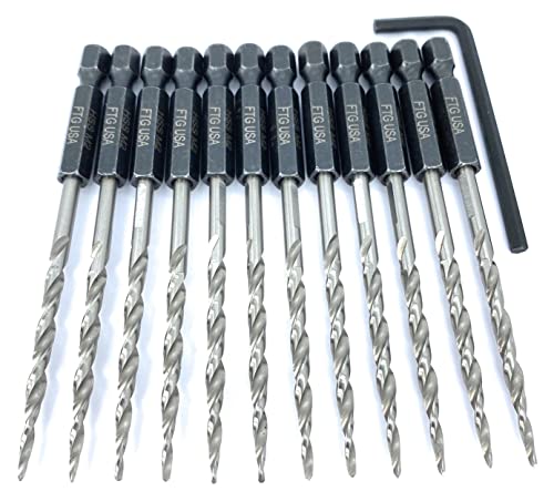 Ftg Usa Tapered Countersink Drill Bit Set 12 Pc (#6) 9/64" Countersink Bit Same Size Bit Replacement Only, Countersink Replacement Drill Bit With Improved Connection Drill-Hex Shank Without A Pin #TOP1