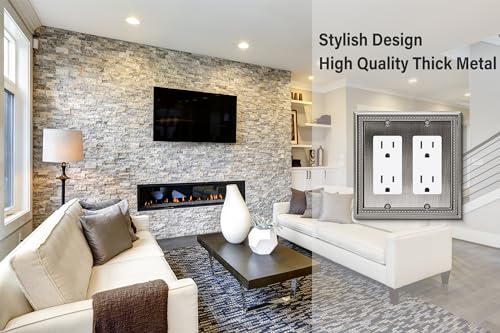 Image of Henne Bery Sunken Pearls Heavy Duty Decorative Wall Plate Switch Plate Outlet Cover (Double Decorator, Heirloom Silver)