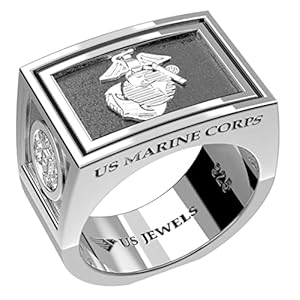 Men’s Heavy 0.925 Sterling Silver US Marine Corps USMC Military Ring Band, Sizes 8-13