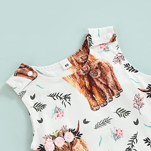 Baby Girls Boys Romper Western Summer Newborn Infant Sleeveless Cow Print Button Jumpsuits Overalls Clothes (T-White, 0-3 Months) #TOP4