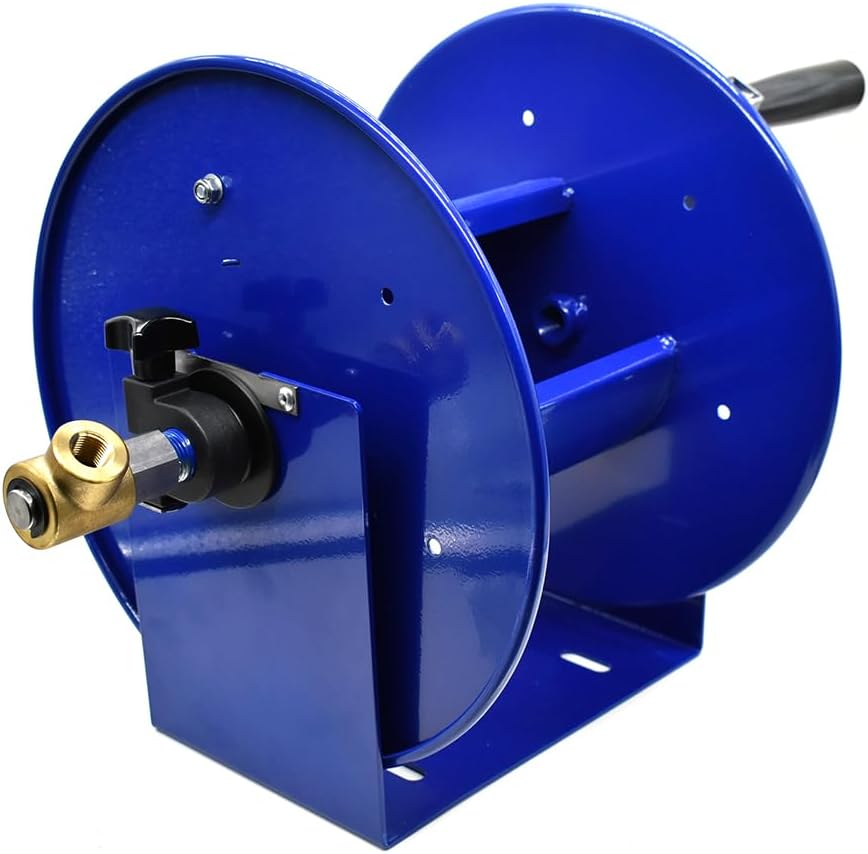 Interstate Pneumatics PW7191 Pressure Washer Manual Hose Reel Blue Powder Coated Steel - For 100ft X 3/8 Inch Hose (Hose Not Included)