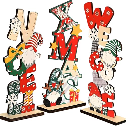 DOKRIN Oggettistica natalizia,3 decorazioni natalizie: vecchietto senza volto in legno,