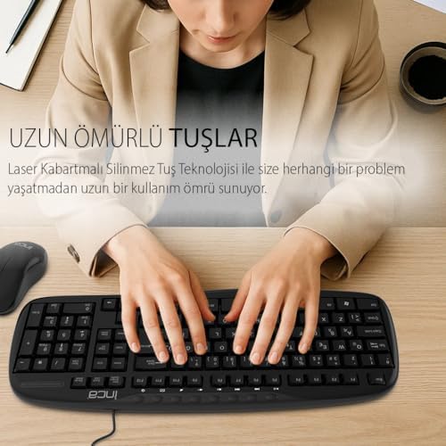 INCA IMK-384T Q/USB WIRED MULTIMEDIA Q KEYBOARD & MOUSE SET, 20 Adet Multimedya tuşu, Ergonomik Ve Dayanıklı Malzeme, Lazer Silinmez 112 Adet Tuş,Ayarlanabilir Yatırma Açısı - Görsel 2