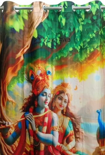 Image of 3D Digital God Print Curtains Poojaroom 5 feet Set of 1 Window Curtain for Temple /Home Mandir /Puja ghar, 5 ft parde