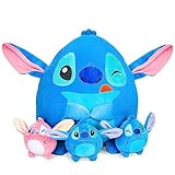 Tigiemap 13.8 Inch Stitch Plush, Stitch Mommy with 3 Baby Monsters Stuffed Plush Throw Pillow for Kids Boys Girls for Room Sofa Cushion Decoration