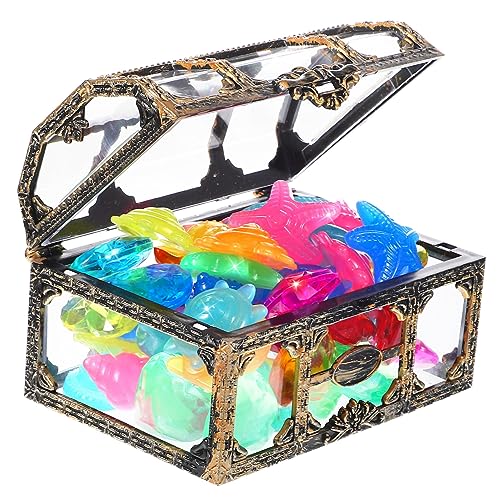YARNOW 1Set Pirate Treasure Chest with Colorful Glowing Dive Gems Plastic Gems for Pool Parties Beach Games Treasure Hunts Summer Activities