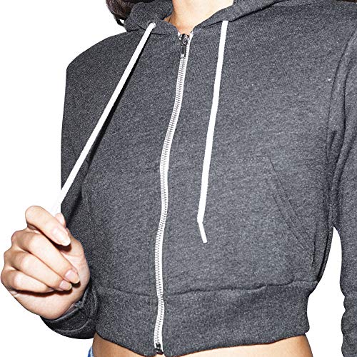 American Apparel Women's Flex Fleece Cropped Long Sleeve Zip Hoodie, Dark Heather Grey, Medium