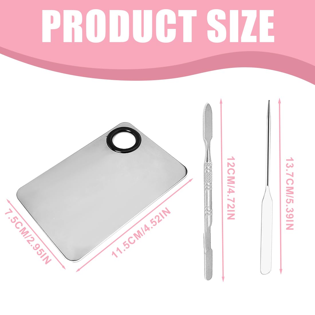 Professionale Makeup Mixing attrezzo, Palette per Miscelazione del Trucco in Acciaio INOX, con Spatola per Mescolare Fondotinta, Argento (Standard)