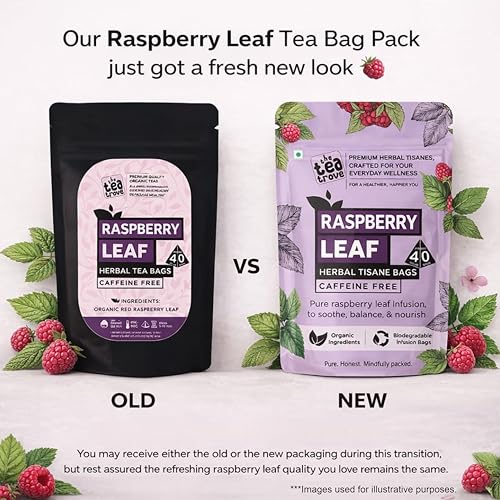 Image of The Tea Trove Organic Red Raspberry Leaf Tea Bags - 40 Pyramid Caffeine Free Raspberry leaf tea Bag in Resealable pouch to Support Women's Wellness, 40 g