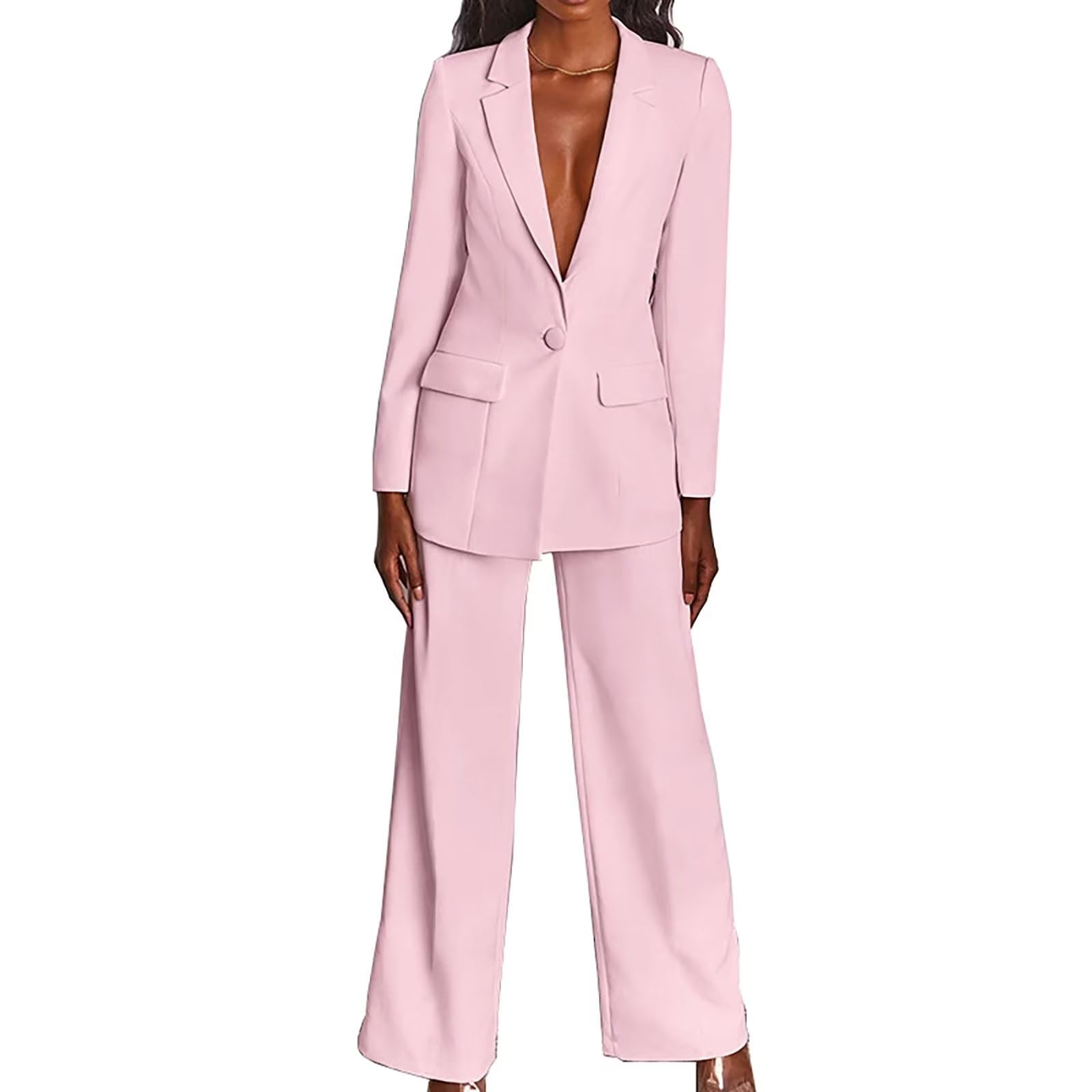 Womens 2 Piece Suits Set Business Office One Button Blazer Jacket Casual Long Sleeve Pant Suit Set