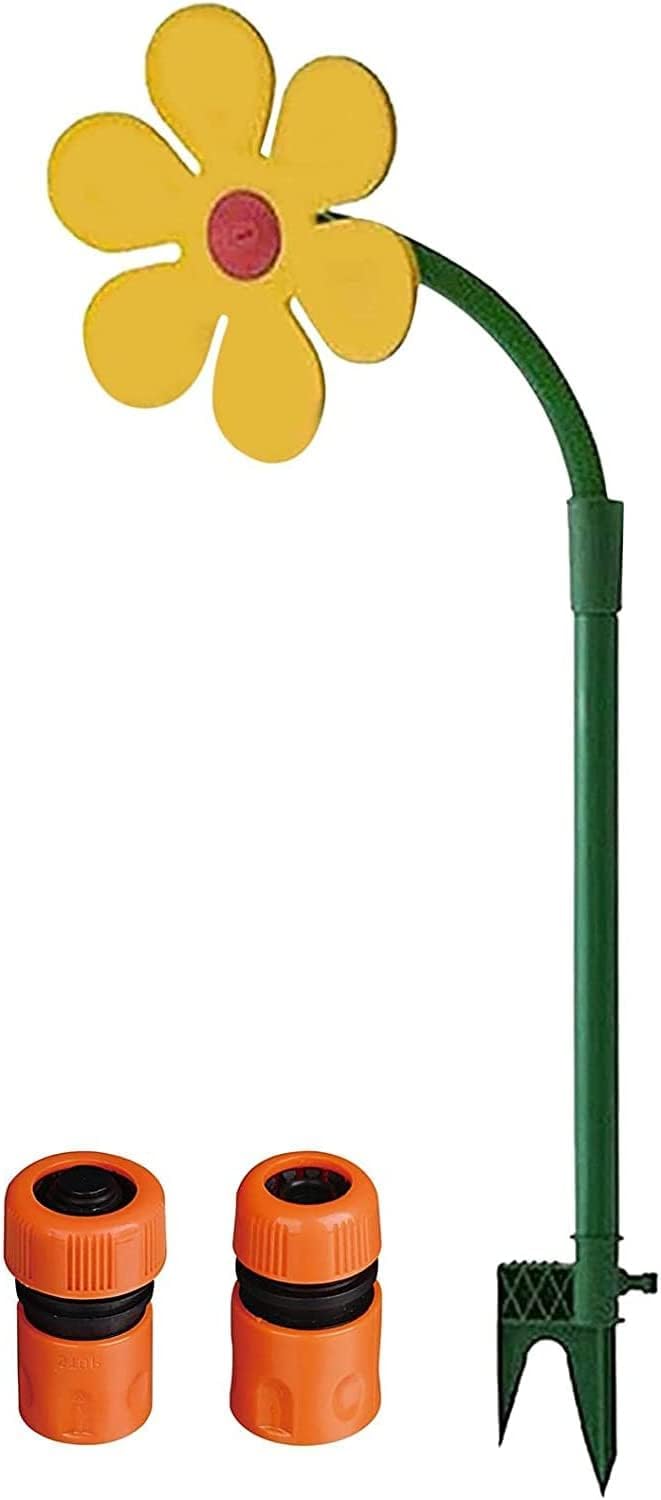 Crazy Daisy Sprinkler Shaped Garden Sprinkler, 720 Degrees Rotating Funny Colorful Dancing Daisy Lawn Watering for & Yard, Decorative Stakes (Yellow)